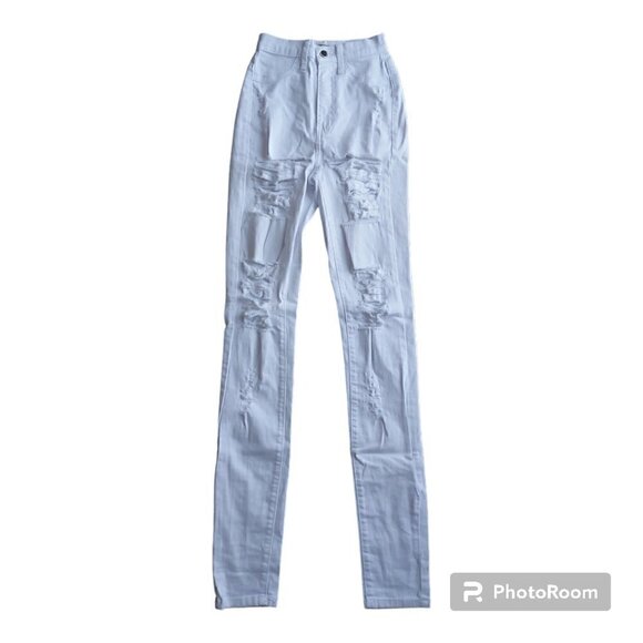 Aphrodite Women Style 4177 High Waist White Distressed Skinny Jeans - Size 3 - Picture 1 of 8